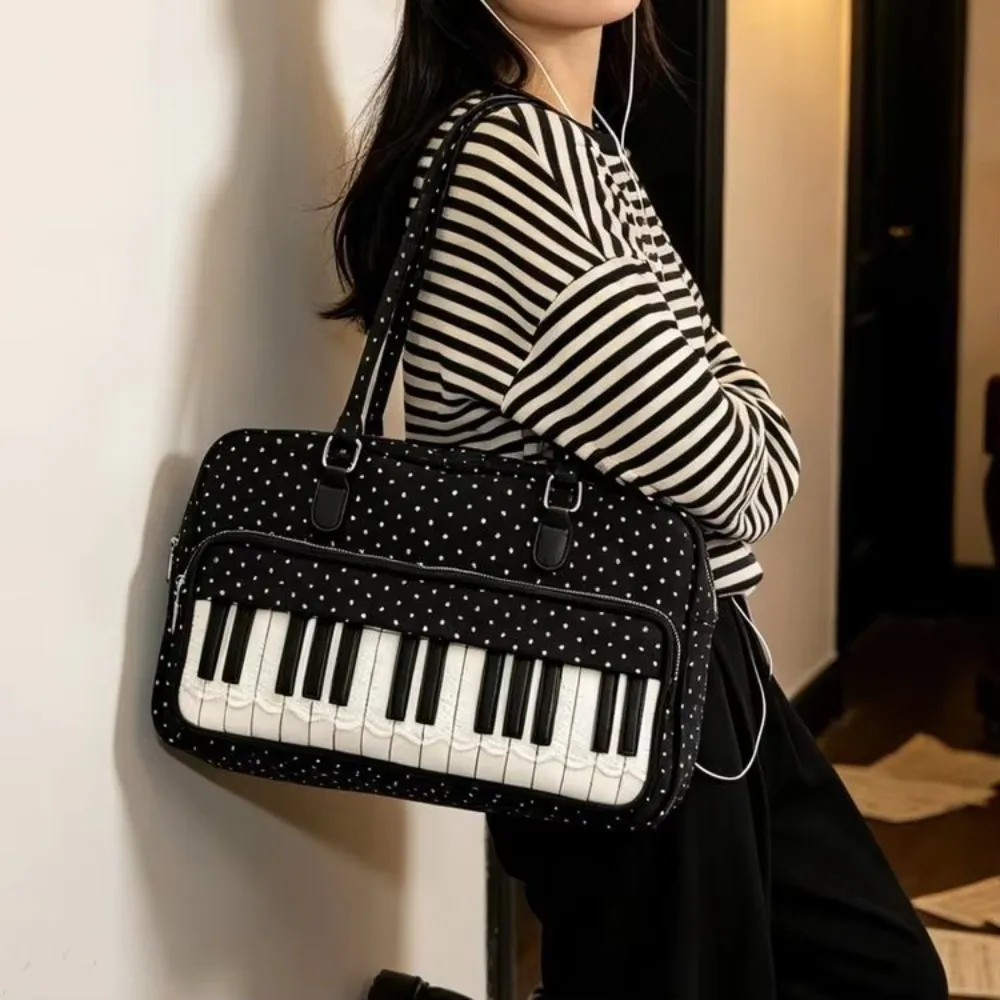 Large Capacity Large Capacity Handbag Polka Dot Spacious Interior Shoulder Bag Piano Key Pattern Musical Note Tote Bag