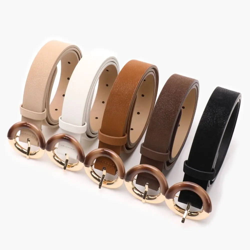 Gradient Round Ring Buckle Fashion Waist Belt PU Leather Alloy Metal Buckle Decorative Waistband Casual Faux Leather Belt