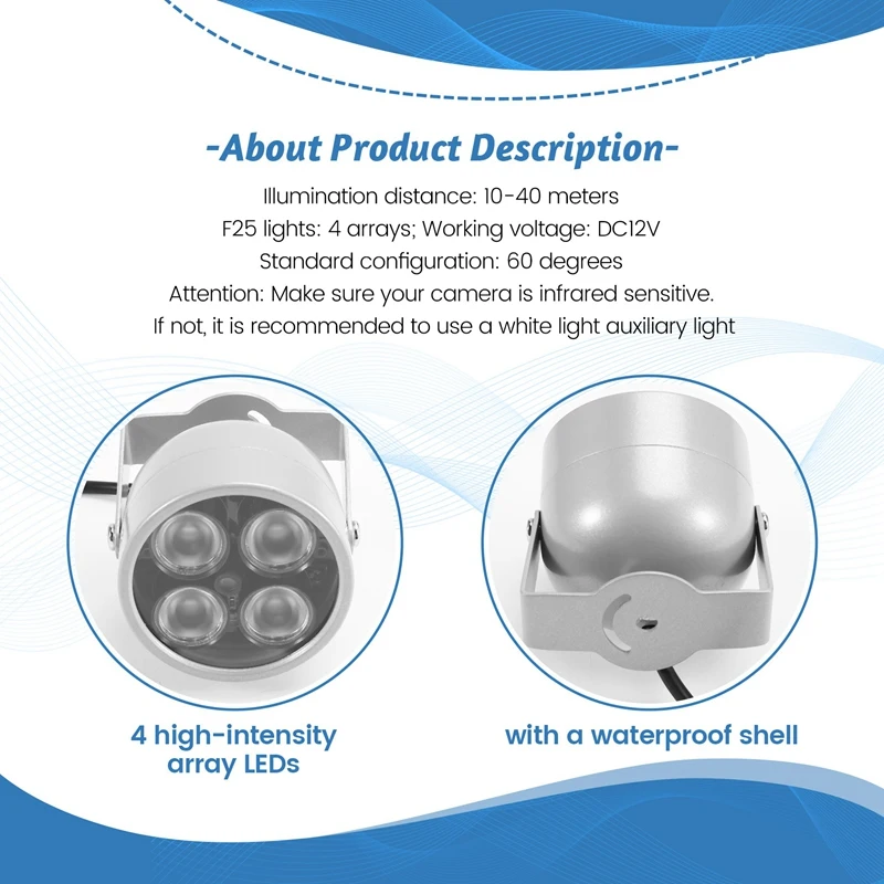 4 массива светодиодов, инфракрасный водонепроницаемый ИК-осветитель ночного видения, заполняющий свет постоянного тока 12 В для камеры безопасности