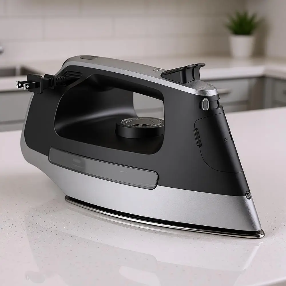 

Паровой утюг с подошвой из нержавеющей стали, мощность 1500 Вт, выдвижной шнур 8 футов, 3-режимное автоматическое отключение, защита от капель, серый и черный цвета.