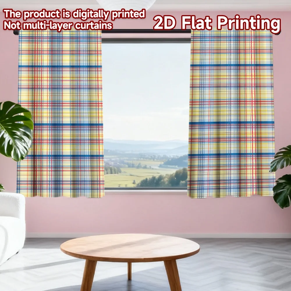 

2D flat printing 2pcs Drapes Colorful Plaid Stripes Digital Printed Polyester Drapes Festive Holiday Perfect for Festive