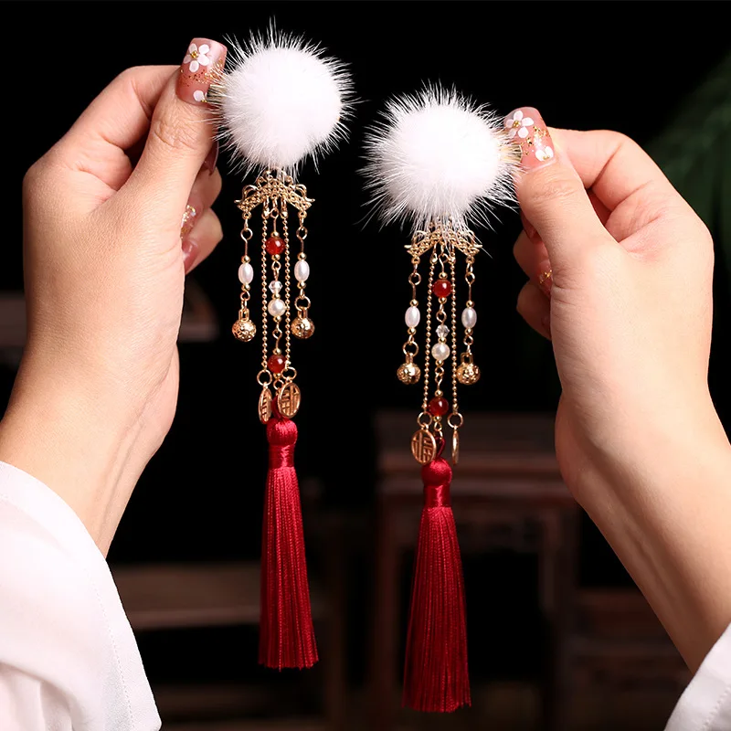 

2PCS Retro Chinese Style Hair Clips Women Tassel Hair Clips Girls Hairpins Hair Accessories New Year Festival Headdress Gift