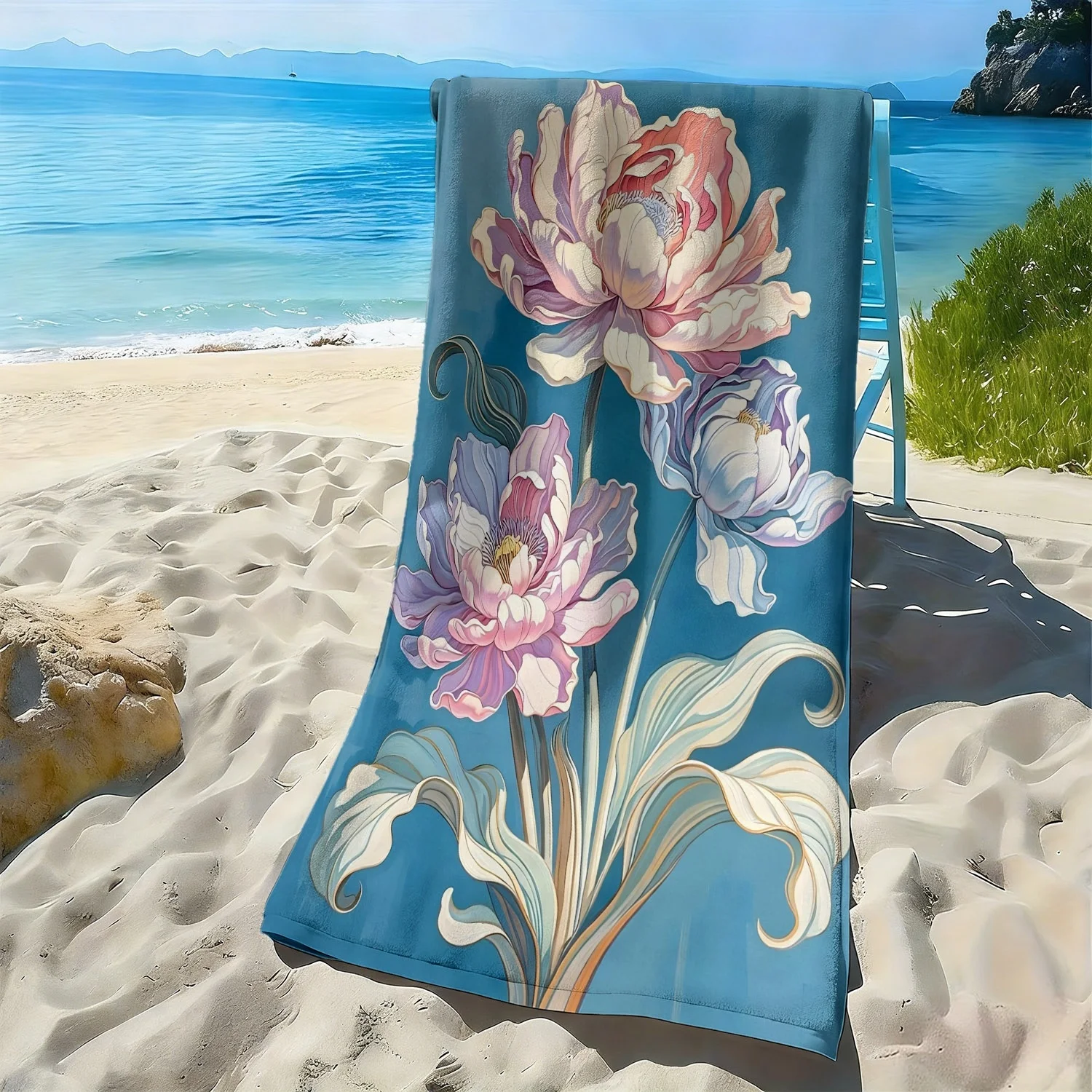 

Colorful watercolor floral theme polyester microfiber beach towel is highly absorbent, suitable for swimming and beach outings