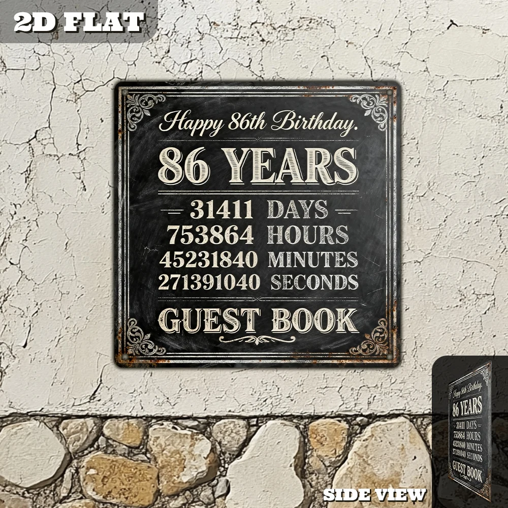 Vintage Metal Aluminum Decorative Sign, Happy 86th Birthday - 86 Years Guest Book Sign, Retro Wall Decor for Living Room