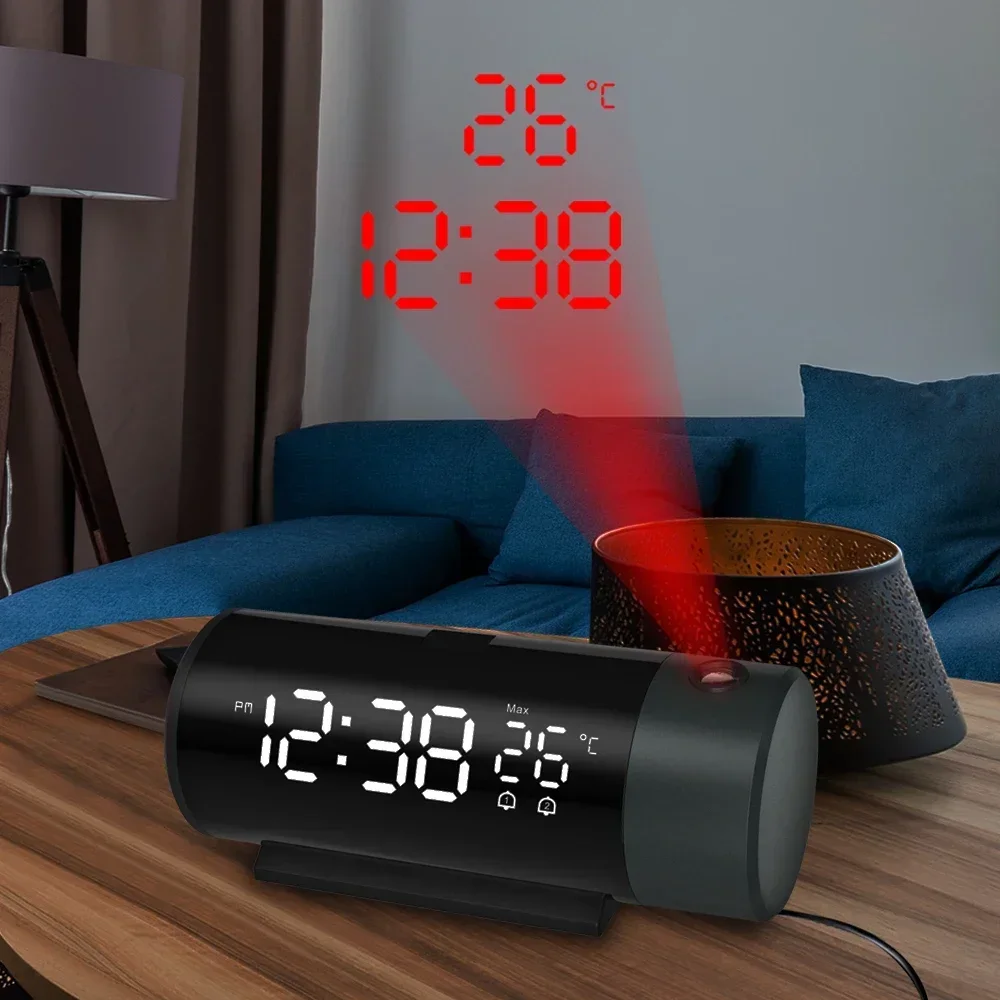 

Projector Desktop Electronic USB Function Time Up LED Clocks Projection Clock Alarm Wake Table Watch Snooze Digital