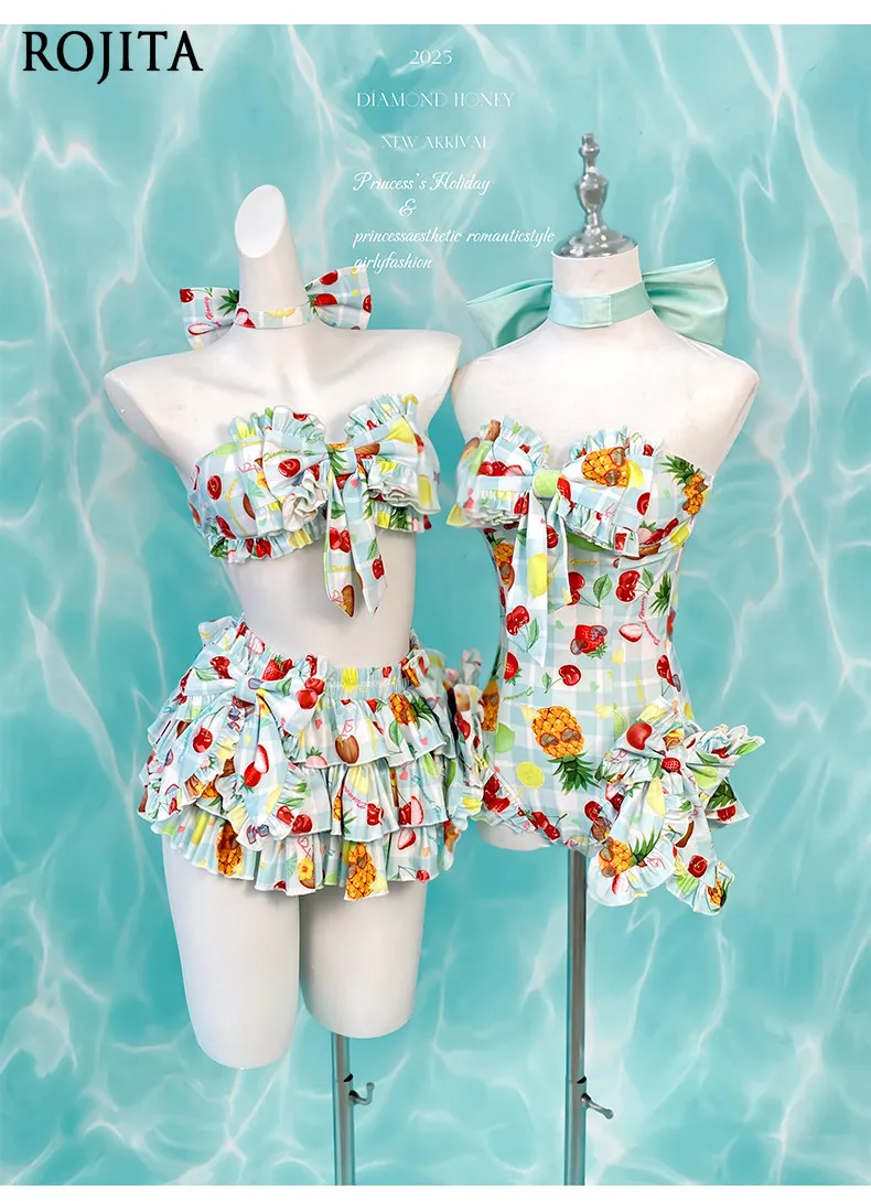 Mint Color One-Piece Swimsuit Island Sweetheart Girly Two-Piece Swimsuit Island Vacation Sweet Desire Style Bikini Swimsuit