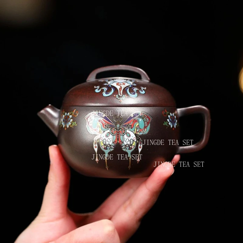 

Чайник из фиолетовой глины «Бабочка» 200 мл, китайский эмалированный чайник Исинь, малый объем, для домашнего использования, для чая Гунфу, набор для чаепития «Большой Красный Халат»