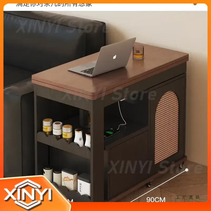 Tea Table for Modern Living Room Balcony Home Mid Century Style Simple Multifunctional Movable Folding Tea Desk