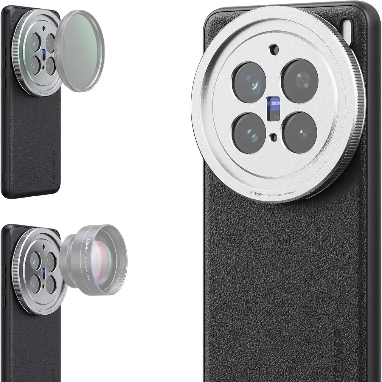 NEEWER Ochronne etui na telefon do VIVO X200 Pro/ULTRA/X100 ULTRA, wytrzymałe TPU + PC ze sztuczną skórą z mocowaniem obiektywu 17 mm — zdjęcie produktu 7