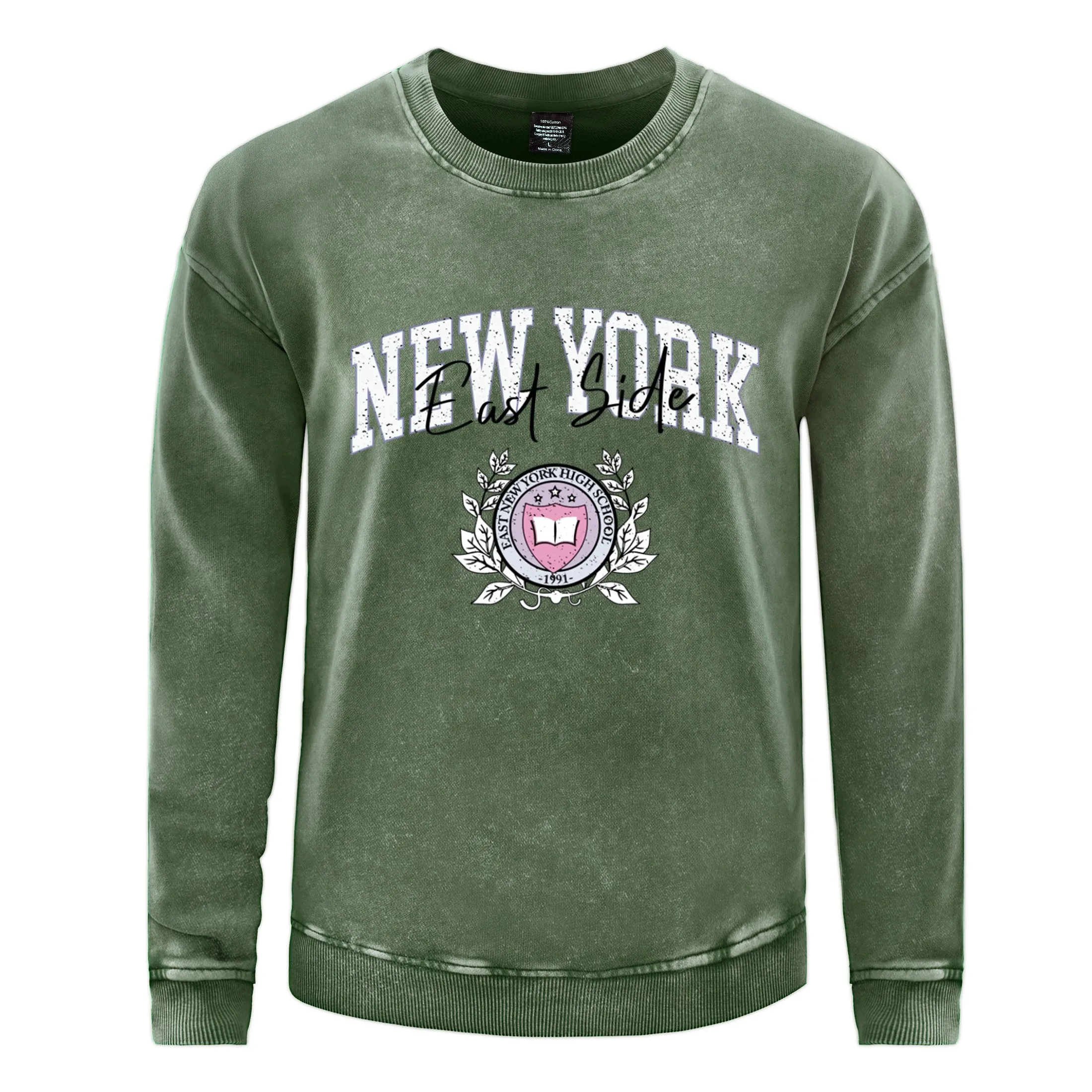 

New York East Side Print Man Washed Cotton Sweatshirts Fashion Casual Tops Oversize Loose Streetwer Hip Hop Clothes