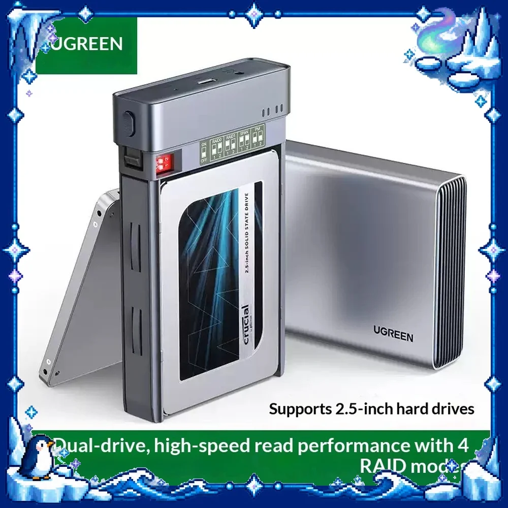 UGREEN 80857 Dual Bay 2.5 Inch RAID HDD SSD Enclosure Portable Hard Drive Array Box for PC
