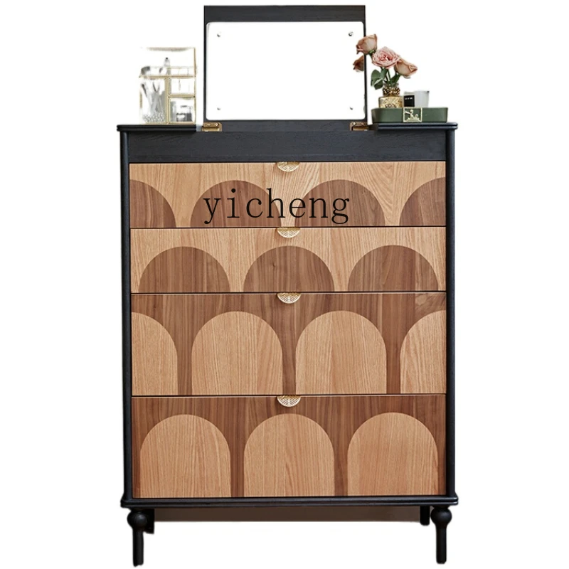 

ZC Retro Style Solid Wood Dressing Table Solid Wood Locker Chest of Drawer Four-Bucket Cabinet