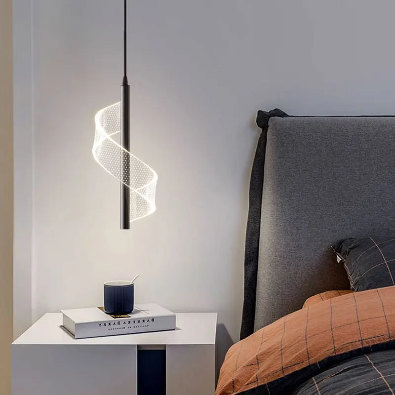 Nordic Spiral LED Pendant Lights Luz Acrílica Moderna Lâmpada de cabeceira, Iluminação interior, Quarto, Sala de estar, Decoração de casa