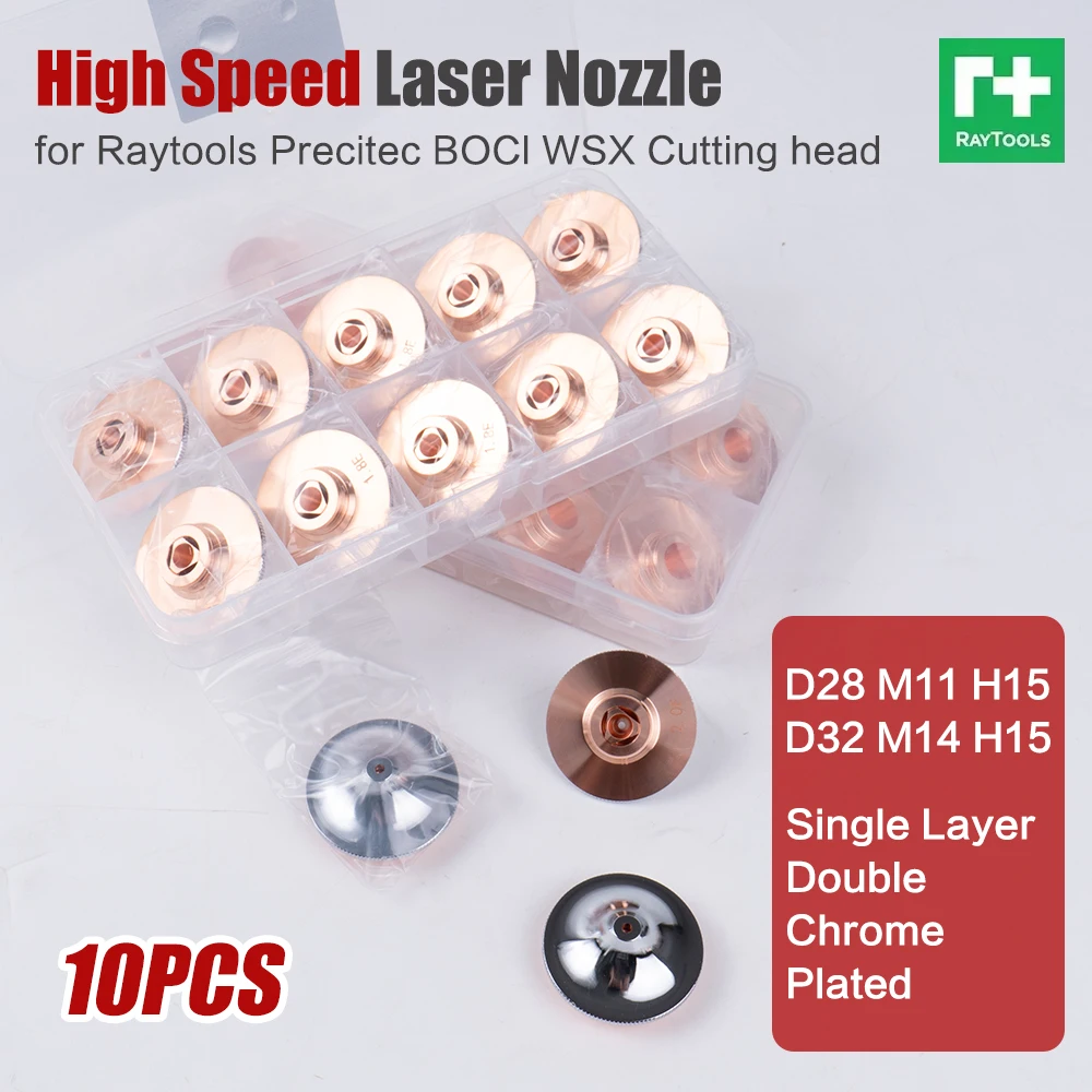 Raytools Laser Cutting Nozzle Single Double Chrome Layer D28 D32 H15 Caliber 1.5/2.0/2.5/3.0mm For Laser Machine Cutting Nozzle