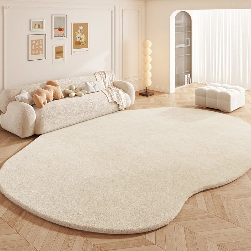 

Modern Cream Style Carpets for Living Room Fluffy Soft Plush Carpet Minimalist Bedroom Decor Rug Irregular Shaped Washabler Mat
