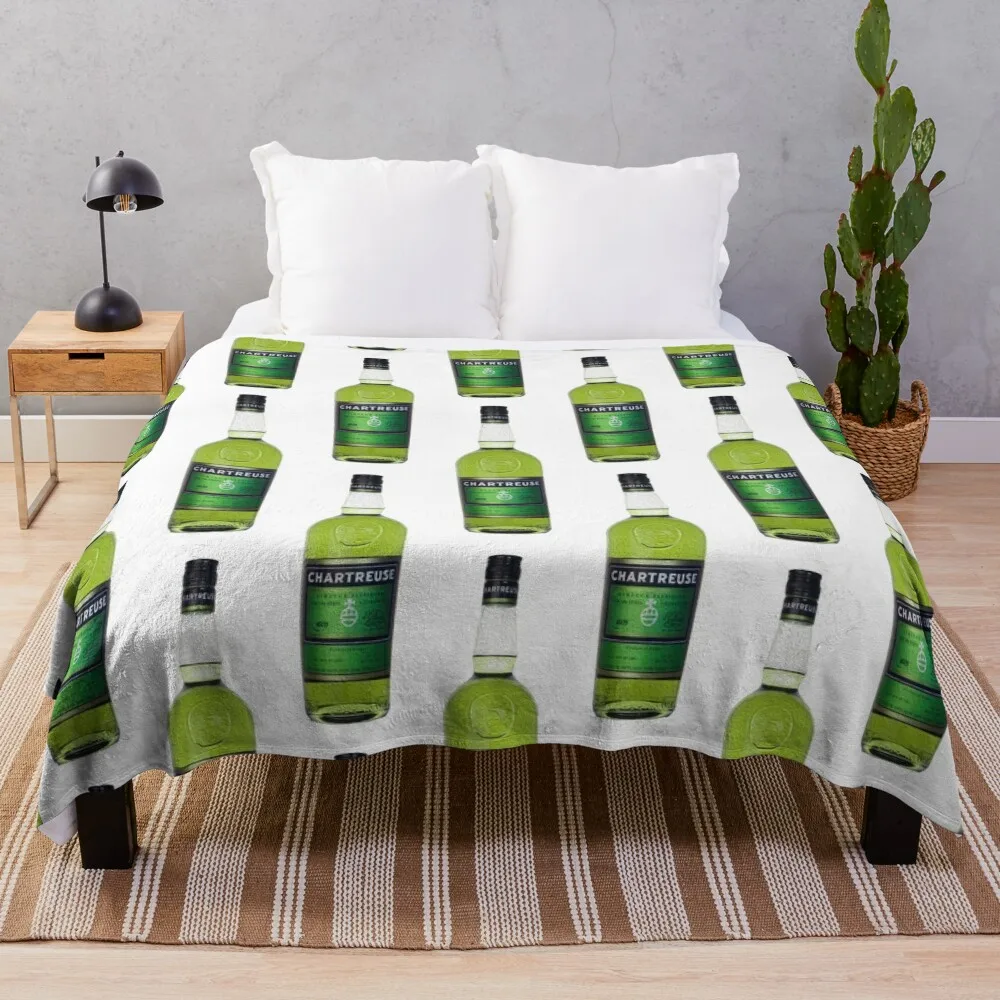 Green Chartreuse Bottle Oil Painting Throw Blanket Vintage Blanket Tourist Blanket