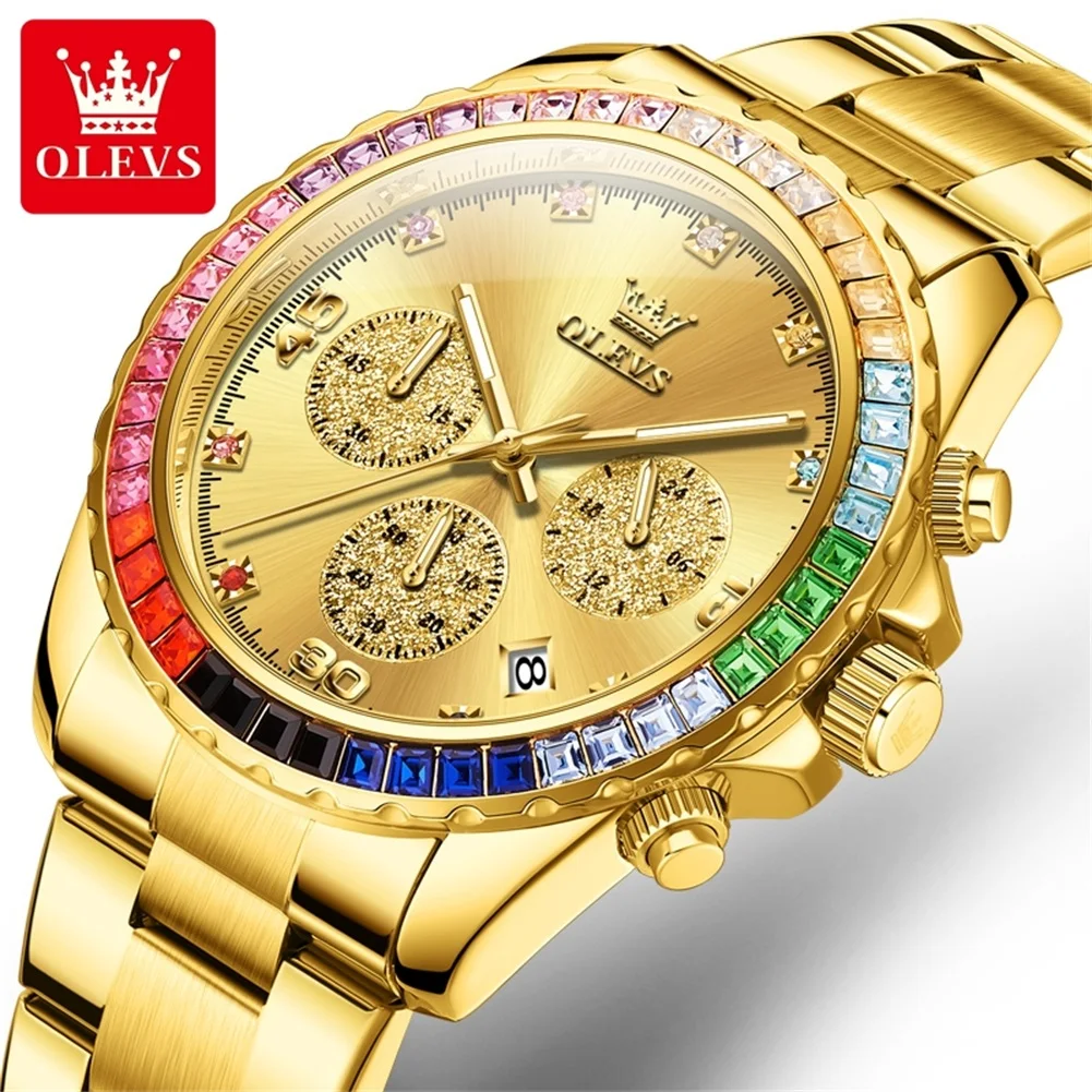 OLEVS 2939 Luxury Quartz Watch For Men Diamond Top Brand Waterproof Man Watch Chronograph Calendar Stainless Steel Hand Clock