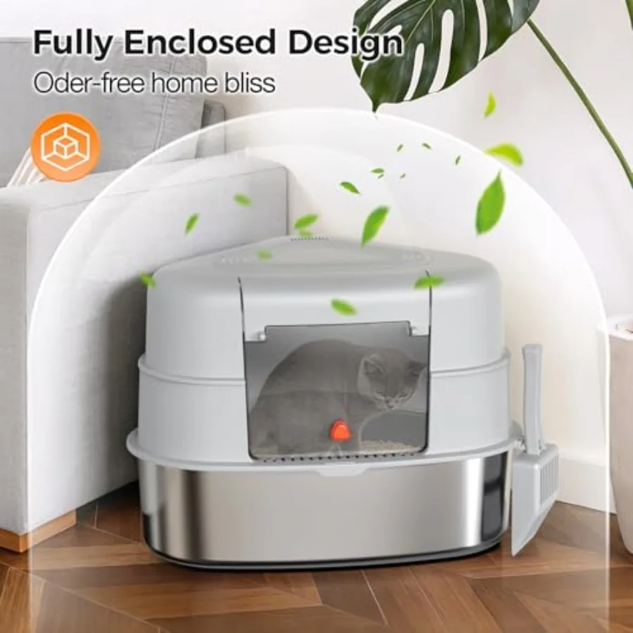 XXL Stainless Steel Corner Cat Litter Box with Lid - Sturdy No Odor Space-Saving Hidden Design for Large Cats view 4
