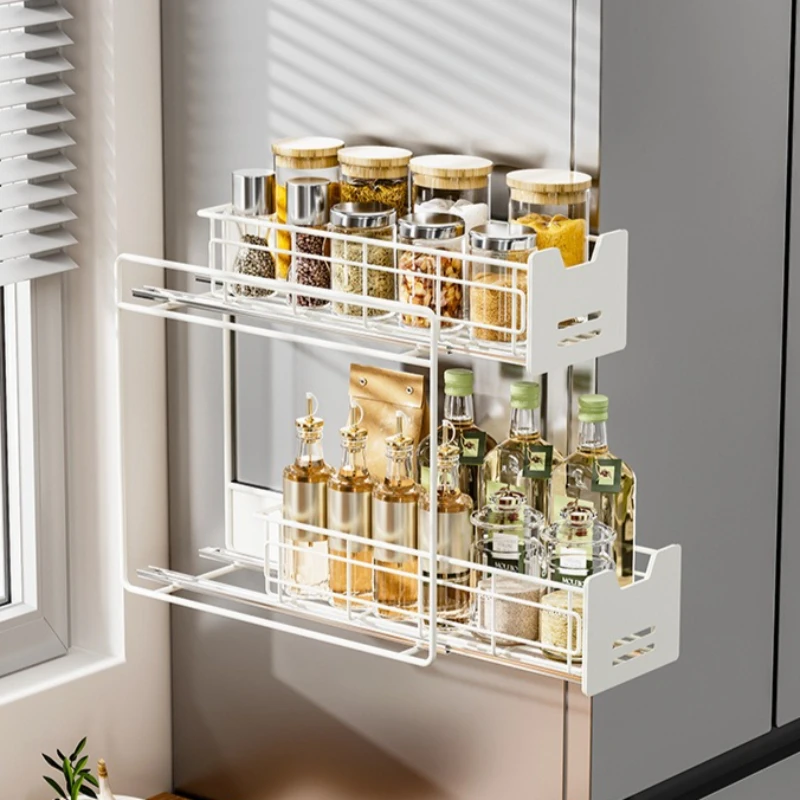 

Kitchen, refrigerator rack, pullable refrigerator rack, washing machine hanger, magnetic seasoning, plastic wrap storage rack