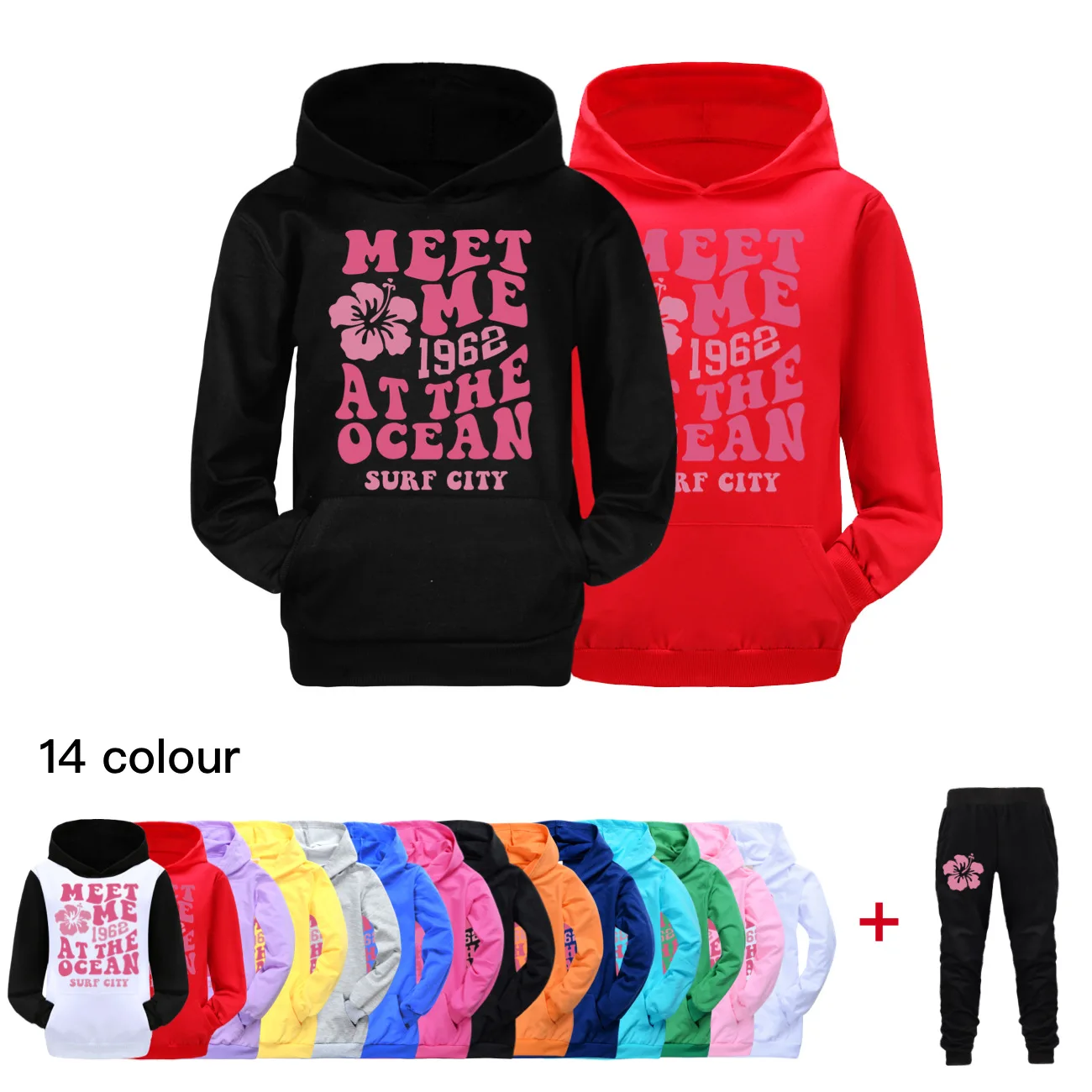 

Kids Meet Me At The Ocean 1962 Surf City Hoodies Boys Girls Sweatshirts Autumn Spring Clothing Casual Tops Long Sleeve Clothing