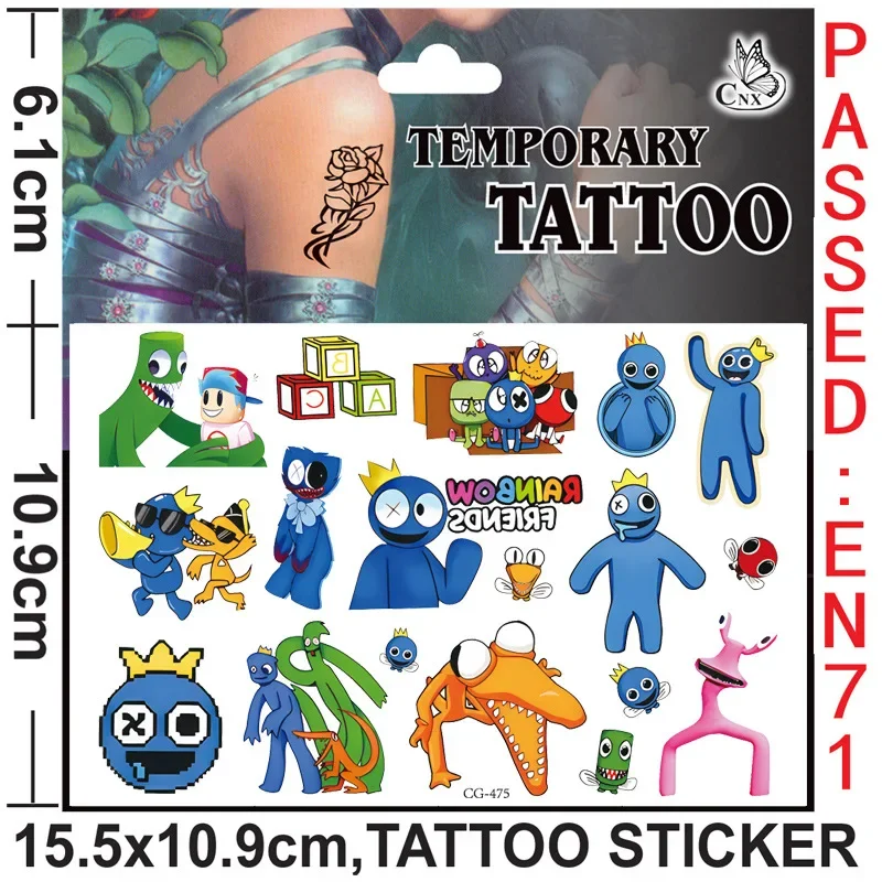 Autocollants de tatouage imperméables pour amis arc-en-ciel, autocollant Roblox mignon Anime, fournitures de fête d\'anniversaire, décoration de