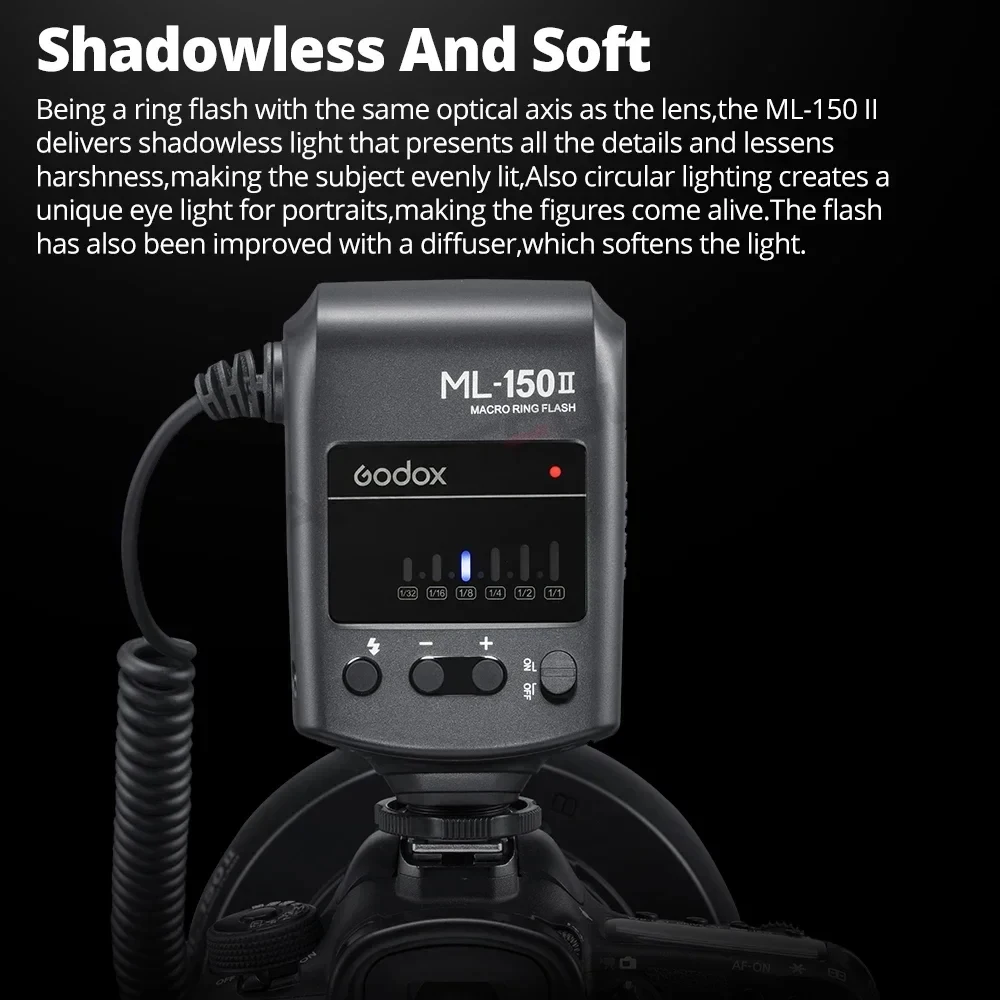Godox ML-150II ML150II Macro LED Ring Flash Speedlite GN12 5800K±200K for Sony Canon Nikon Fuji Olympus Panasonic DSLR Cameras