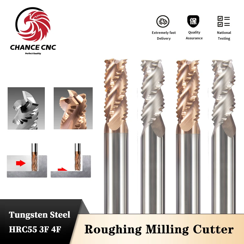 HRC55 Tungsten Rough-skin End Milling Cutter for steel 4 Flutes/aluminum 3 Flutes CNC Milling Cutter Bits Metal Roughing