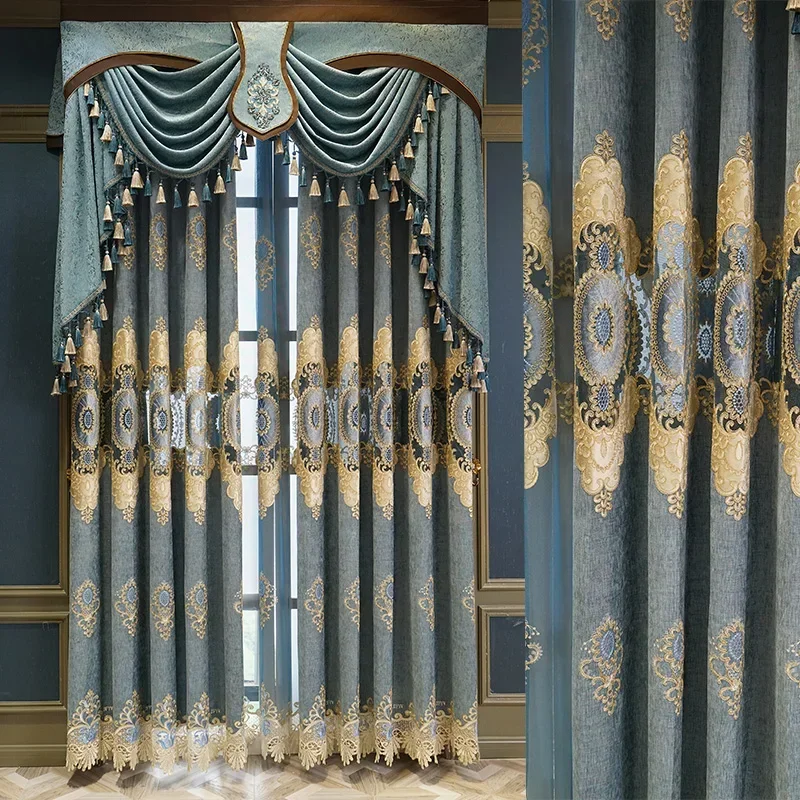 European Style Chenille Embroidery Luxury Thickening Elegant High Shading Curtains for Living Dining Room Bedroom Windows