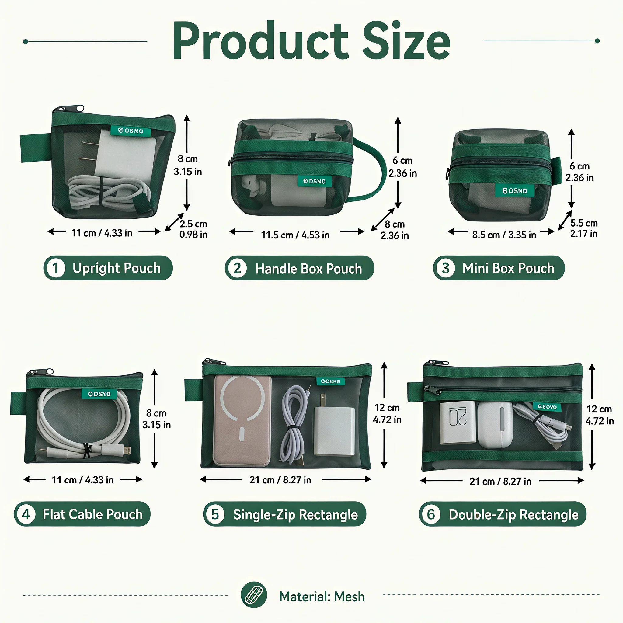 6PCS Mesh Tech Organizer Storage Bag See Through Waterproof Cable Pouch for Power Bank Chargers Earbuds Travel Phone Accessories