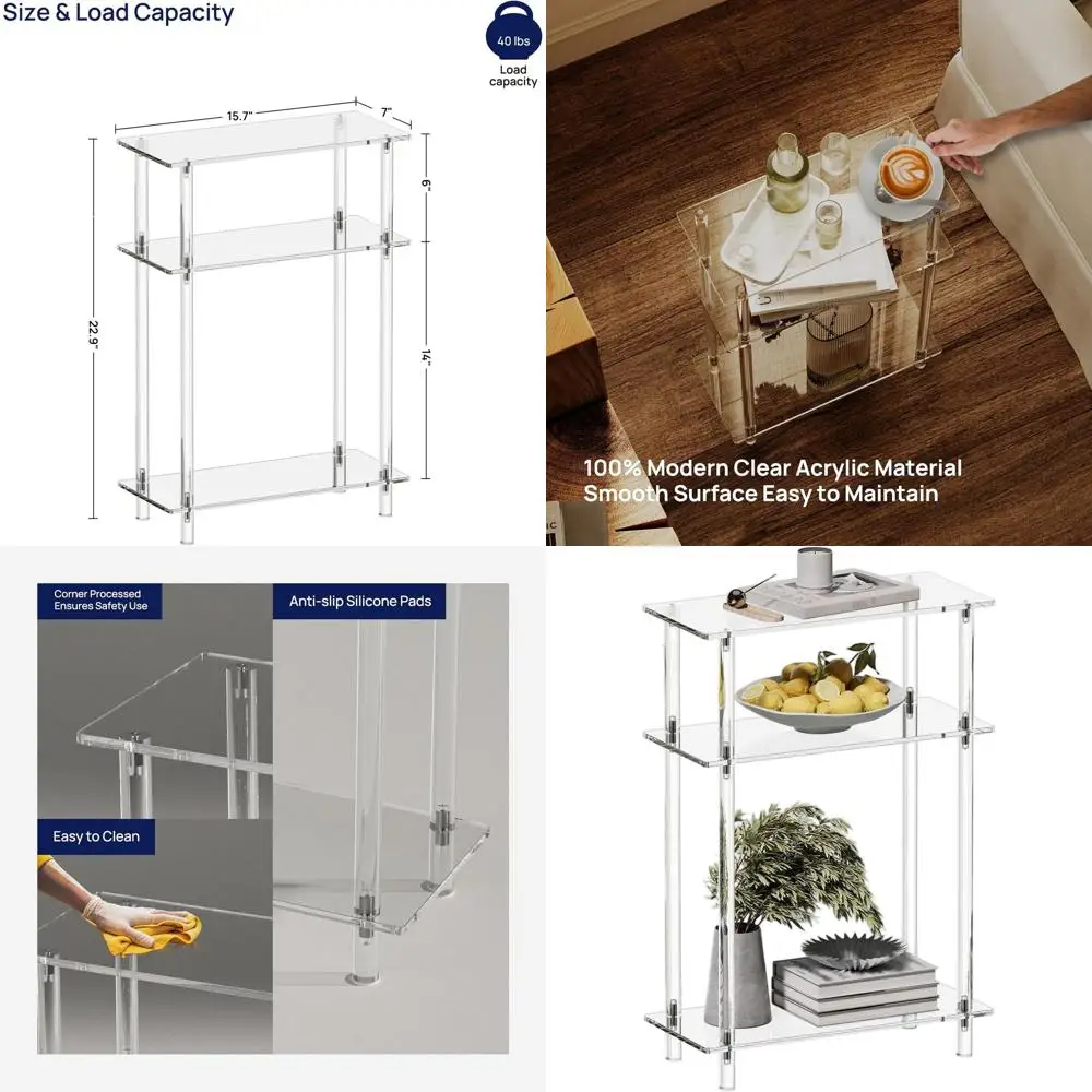 

Прозрачный акриловый 3-уровневый узкий приставной столик, 7 дюймов в ширину, 15,7 дюймов в длину x 22,9 дюйма в высоту, идеально подходит для небольших помещений и спален.