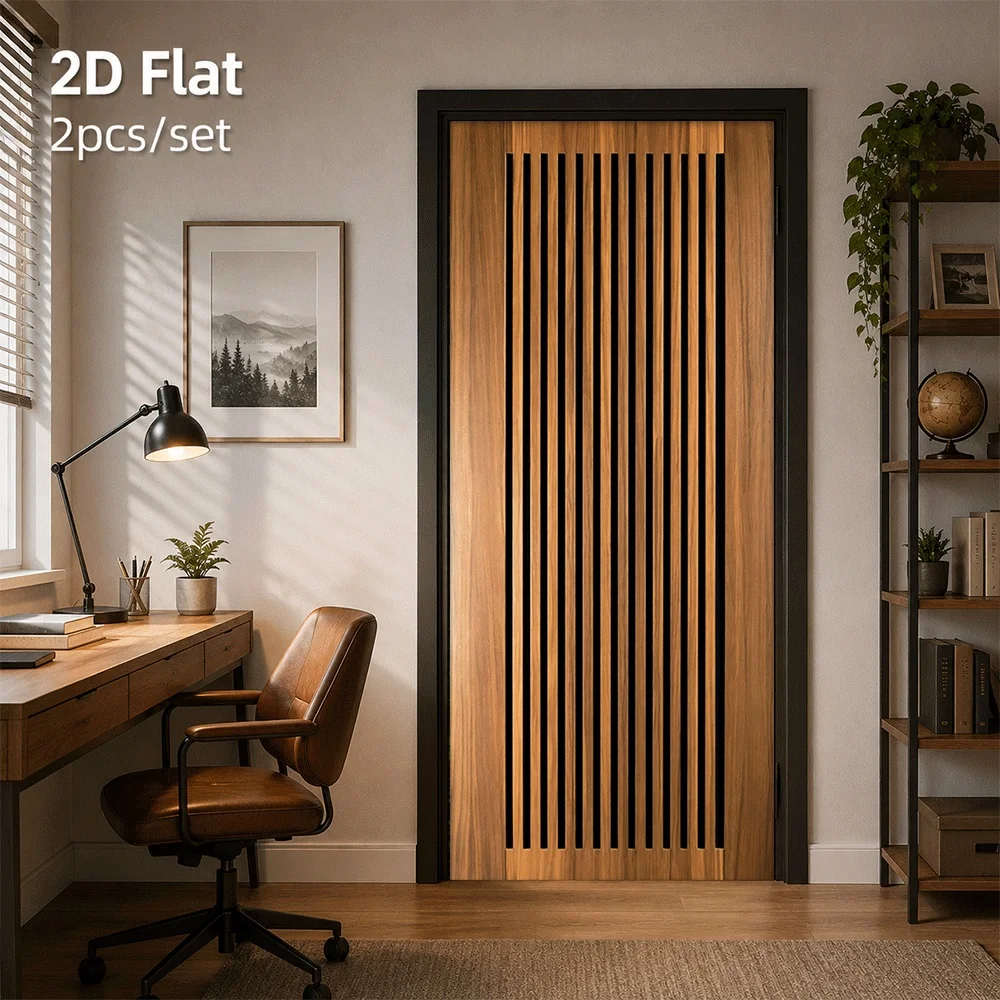 1 piece of modern minimalist vertical wood grain door sticker, waterproof self-adhesive, removable, modified home style, 2D flat