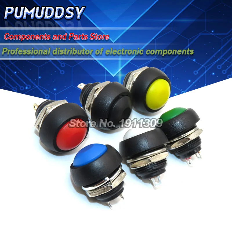 10PCS PBS-33B Black/Red/Green/Yellow/Blue 12mm Waterproof Momentary Push button Switch