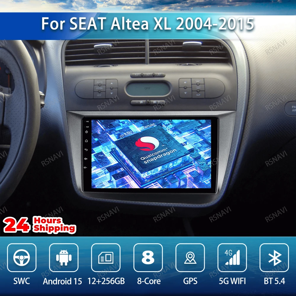 Car Radio Android 15 For SEAT Altea XL 2004 - 2013 2014 2015 5G WIFI Stereo BT Navigation 4G LTE Wireless Carplay Auto QLED GPS