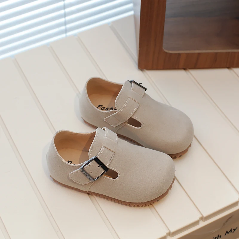 Kids Casual Shoes Brown Gray Buckle Soft Children Flat Shoes Unisex 21-30 Spring Leisure Flexiable Little Shoe