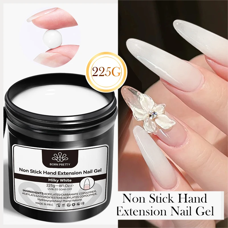 BORN PRETTY 225g Milky White Non Stick Hand Solid Extension Nail Gel Polish Carving Flower Nail Art Building Acrylic UV Gel