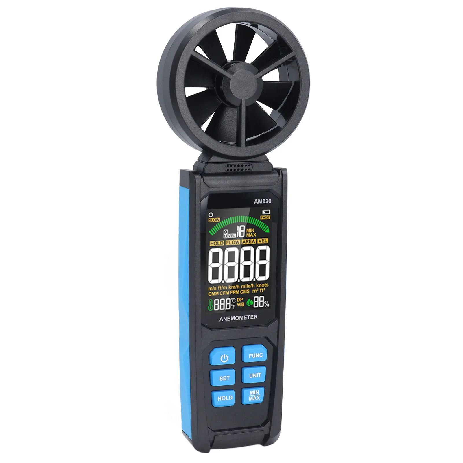 AM620 Digital Anemometer with Built In Humidity Sensor and Temperature Compensation for Stable Performance Environments