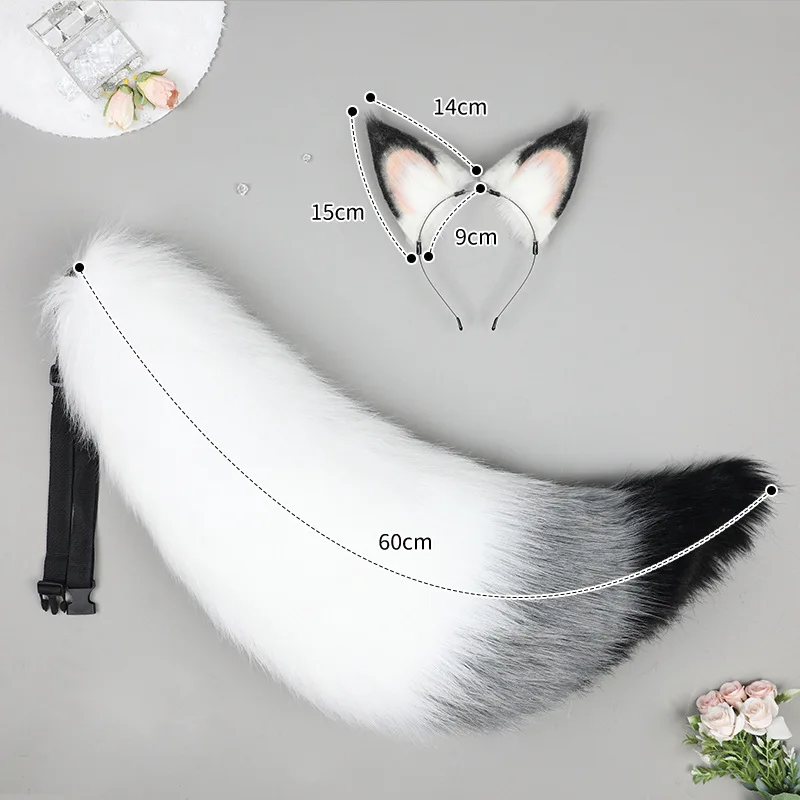 Fascia per capelli in noce con orecchie fatte a mano |   Accessorio cosplay |   Set di code per convenzioni anime (pelliccia realistica)