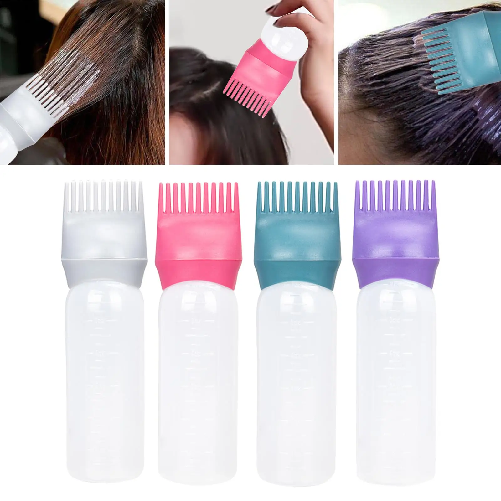 120ml Comb Bottle Hair Dyeing Dyeing Dispenser Container with Graduated Scale