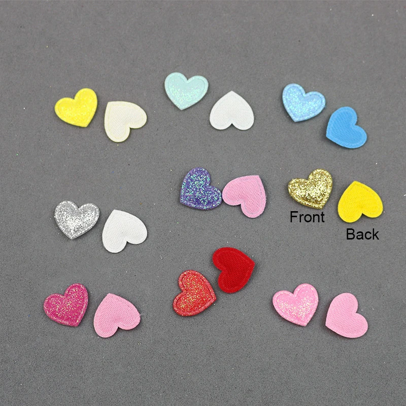 100Pcs 1.7*1.6CM Mini Shiny Heart Padded Patches Appliques For Clothes Hats Hairpin Ornament Accessories DIY Craft Embarrassment