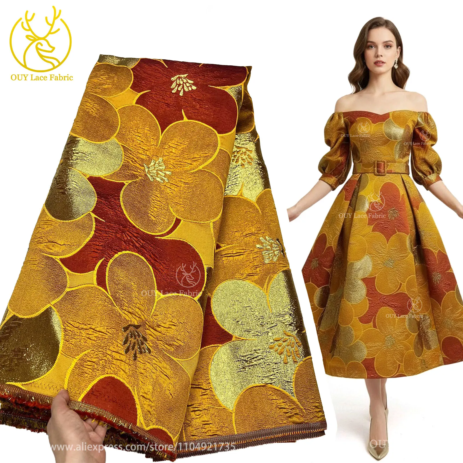 Tela de Encaje Jacquard Africano, Venta Caliente 2026, 5 Yardas, Alta Calidad, Moda Francesa, Tela de Costura para Ropa de Fiesta Nigeriana para Damas