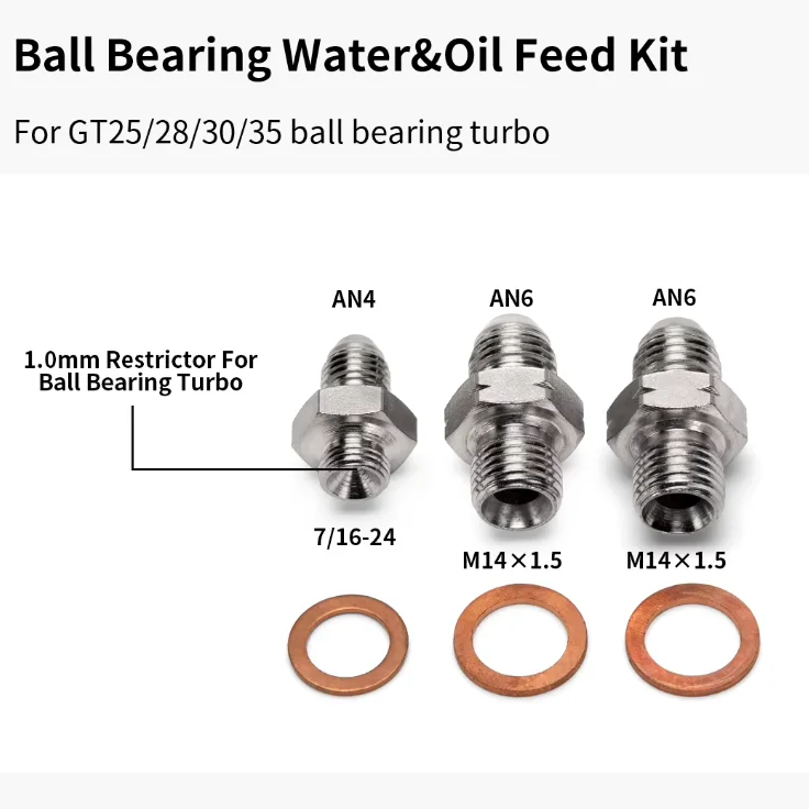 For GT25/28/30/35 Ball Bearing Turbo Water&Oil Feed Kit AN4 AN6 Screw Kit