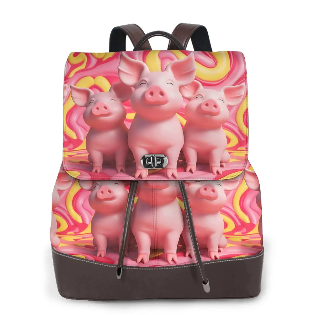 소용돌이 3D 패턴의 세 마리 핑크 돼지 새로운 여성용 배낭 디자이너 고품질 가죽 심플 패션 대용량 배낭