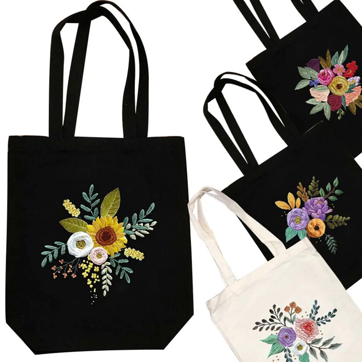 

DIY Unfinished Embroidery Kit Handmade Shoulder Bag for Beginners Flower Pattern Decoration Sewing Craft Supplies Material Bag