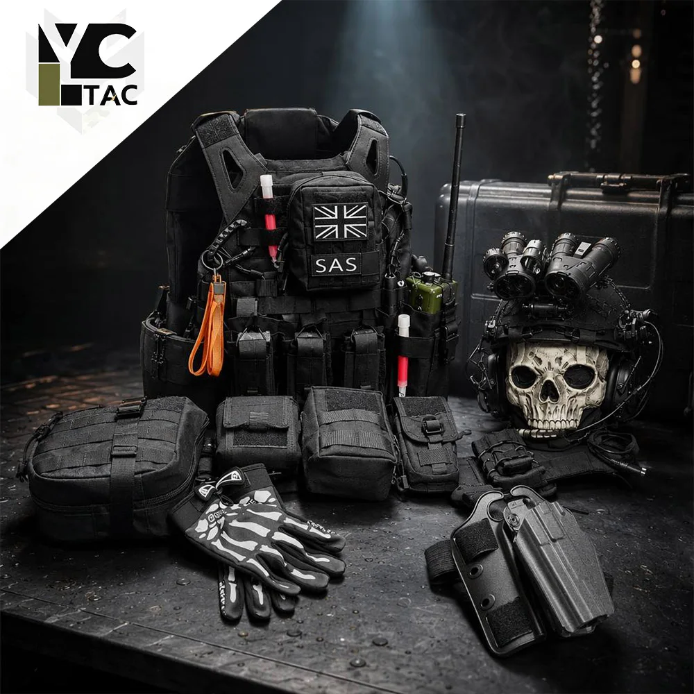 YCTAC COD Ghost Tactical Vest Set Airsoft MOLLE Chest Rig Combat Gear Kit with Helmet Belt for Call of Duty 19 Nightwar Cosplay
