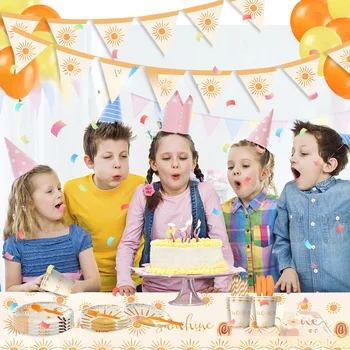 태양 테마 생일 파티 장식, 일회용 식기 종이 접시 티슈 테이블보, 생일 파티 장식, 10 개