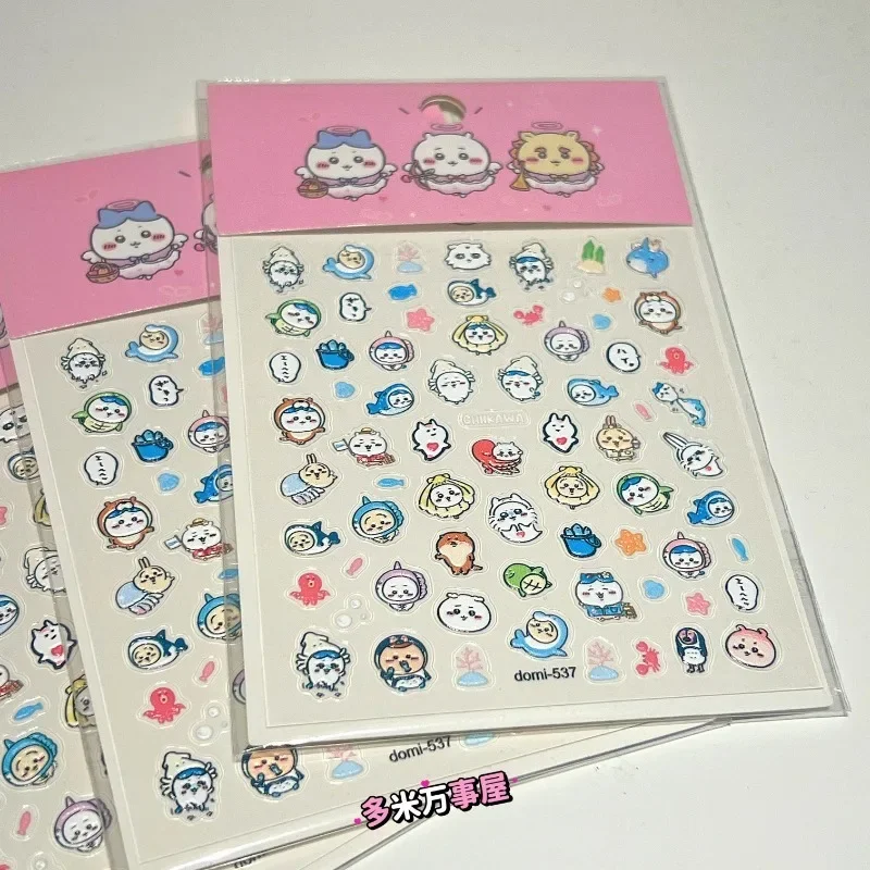 Chiikawa Kawaii Aquarium Series Marine Animal Nail Art Stickers Hachiware Usagi Embossed Stickers DIY Handbook Decoration Gift