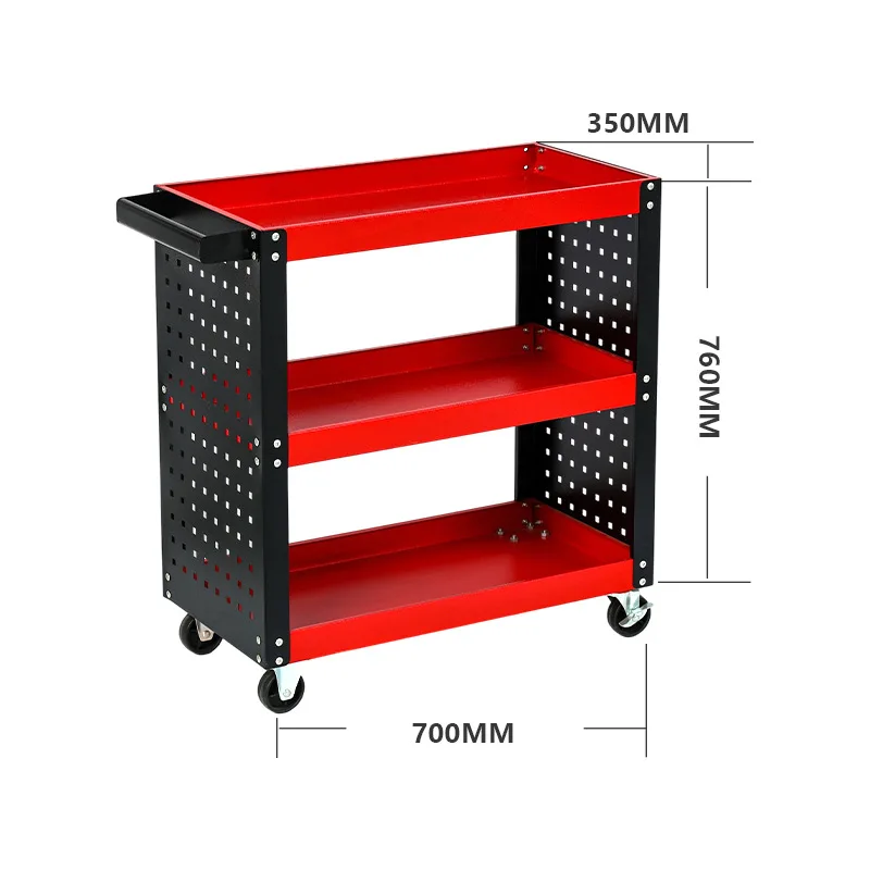 Multi-tier Parts Tool Cart Thickened Structure With Pegboard Multi-function Mobile Trolley For Auto Repair Workshop