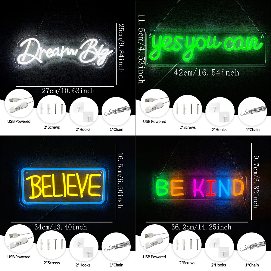 Believe Led Neon Sign, Actively Learn Quotations Icon Wall Decor, Bedroom Library Dormitory Classroom Sign, College Student Gift