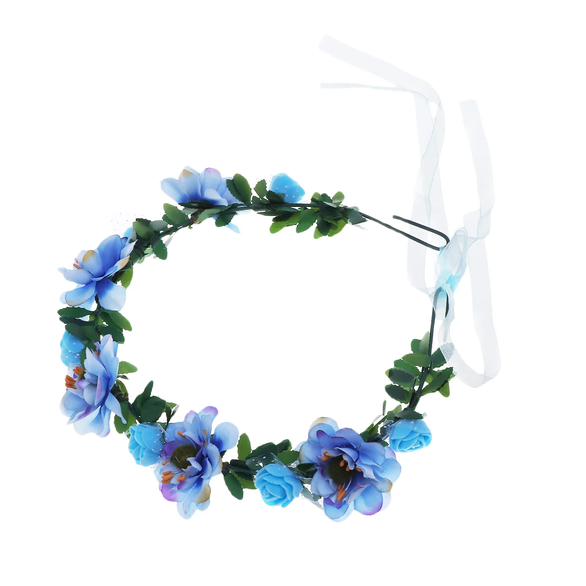 Flower Garland Bohemia Floral Headband Simulation Crown Wreath Beach Headpiece Forehead Hair Sky-blue Seaside