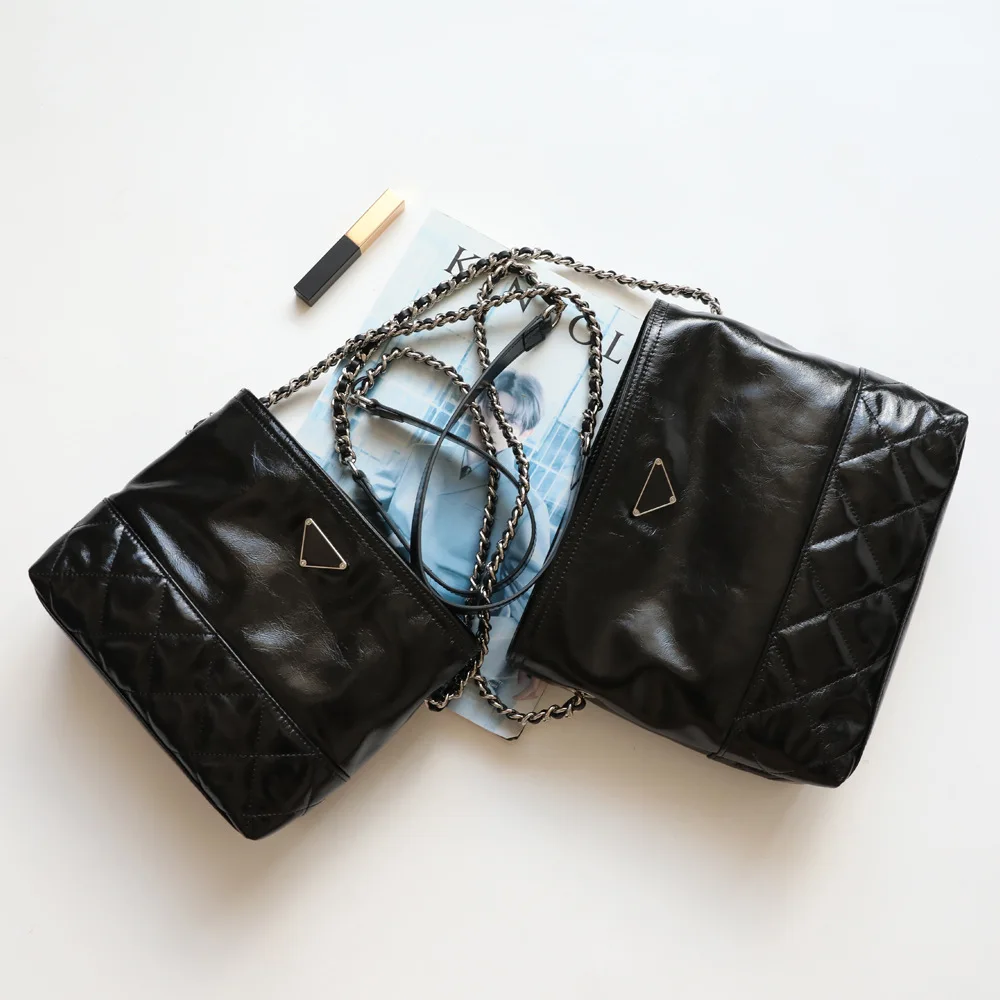 

2024 Brand New Real Leather Diamond Grid Chain Bag Women's Fashion Single Shoulder Tote Bag Large Capacity Nylon Commuting Bag